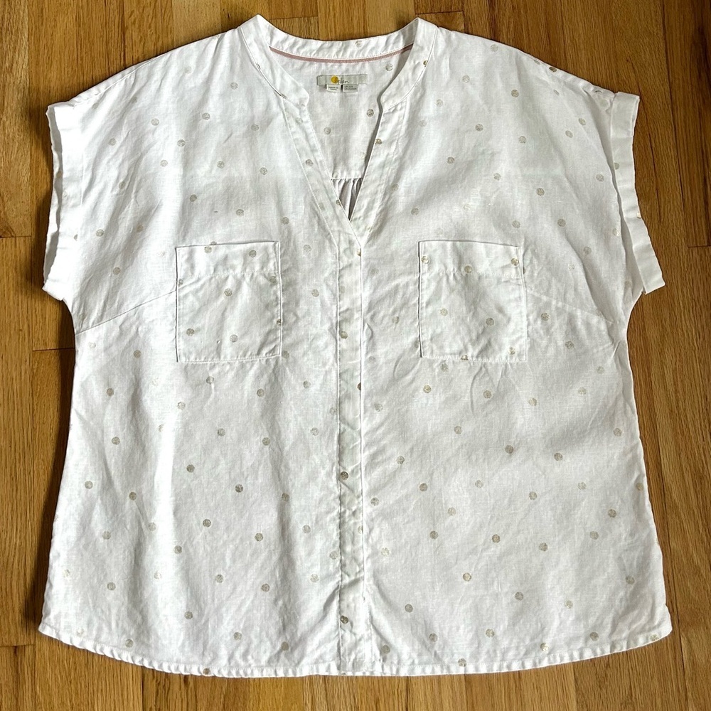 BODEN evie linen polka dot button front shirt white gold plus size 20/22 - Picture 5 of 11